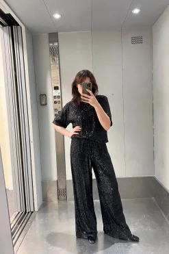 PANTALON SAM SEQUINS NOIRS