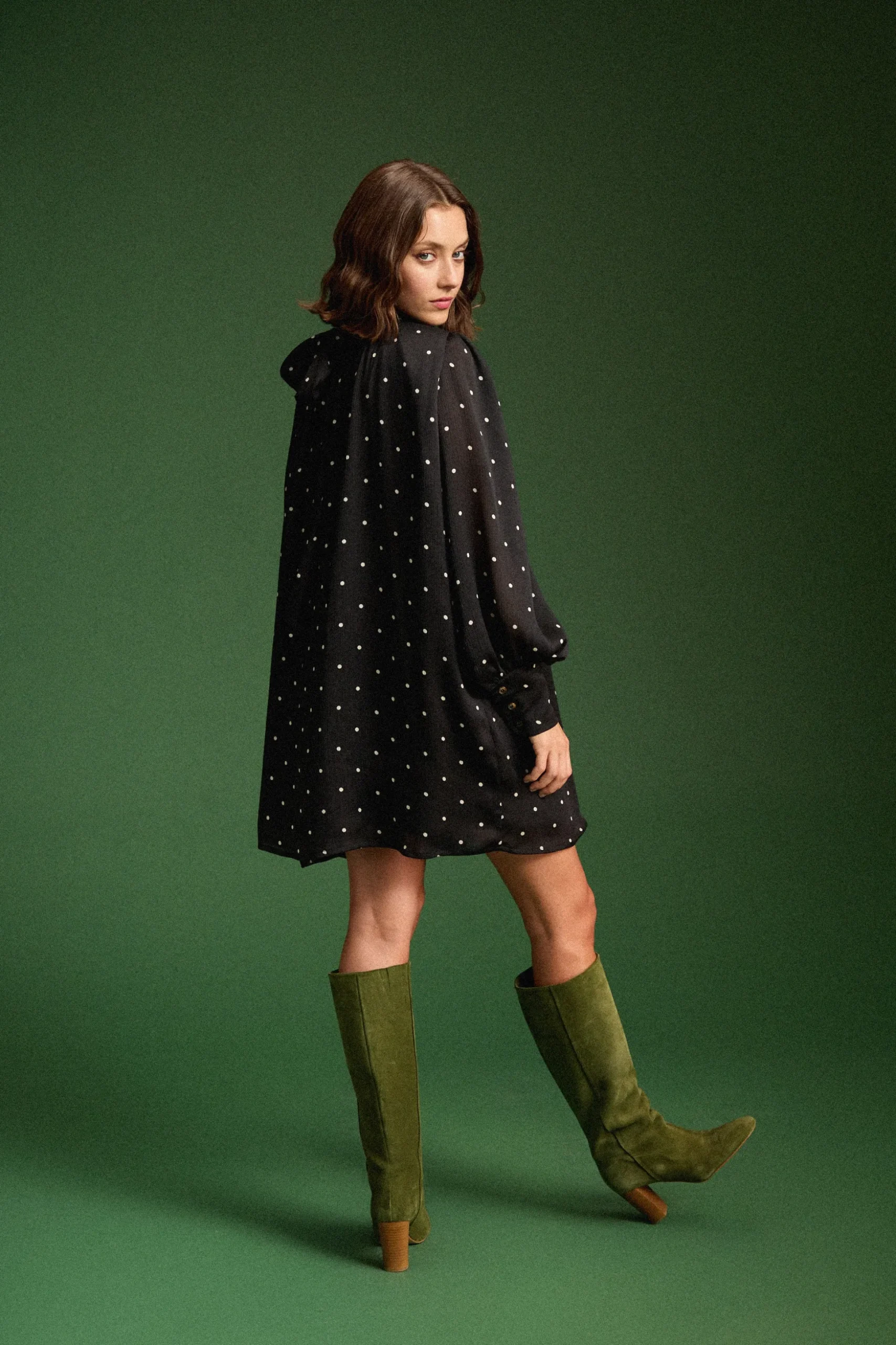 ROBE ROMINA BLACK POLKA