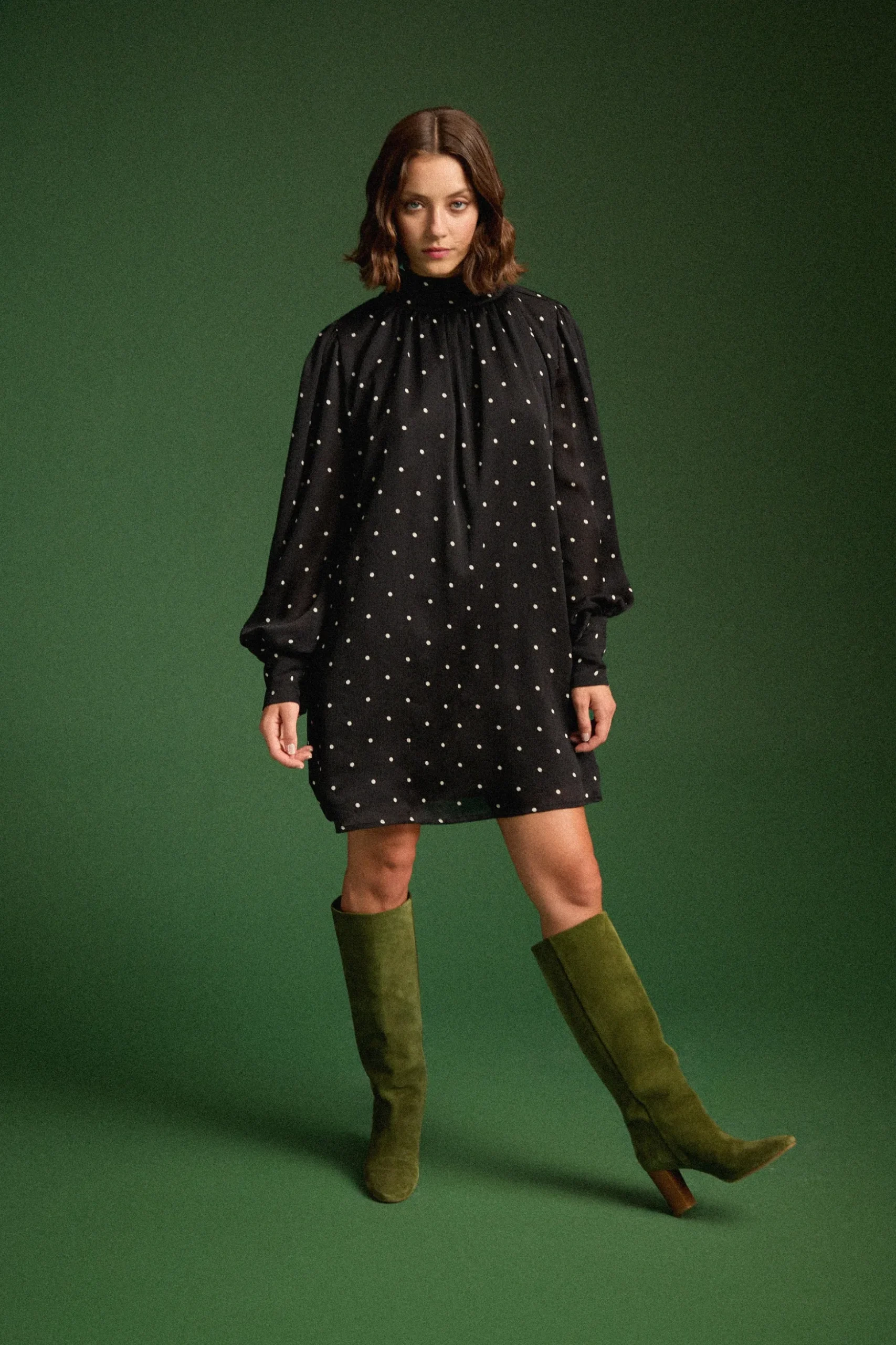 ROBE ROMINA BLACK POLKA
