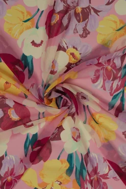 TISSU GRANDES FLEURS ROSE